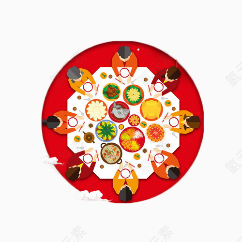 喜庆团年饭装饰元素