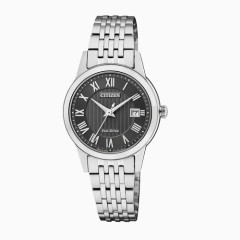 罗马指针光动能钢带女表