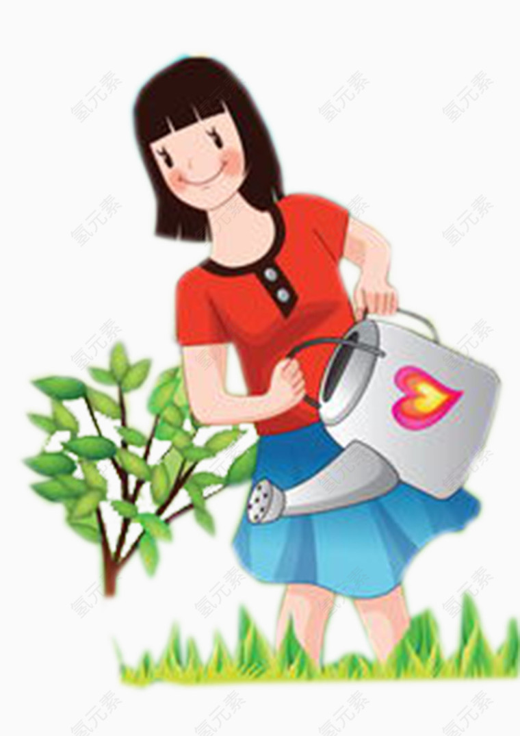 给树浇水植树节元素