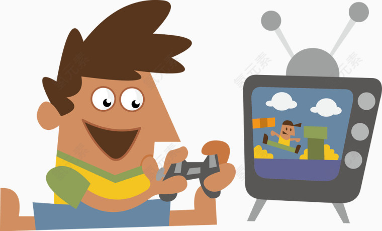 打游戏的小男孩矢量图