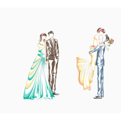 矢量彩色两对新人婚纱照