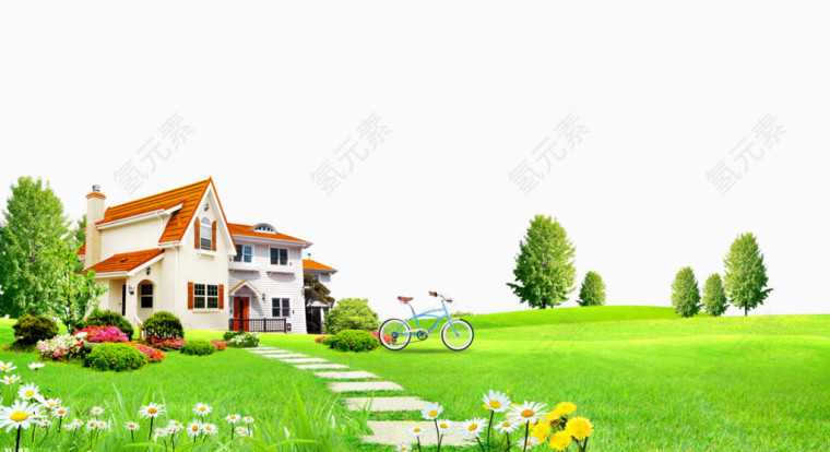 乡村房屋草地免抠素材