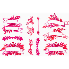 水彩绘丝带与花卉横标矢量