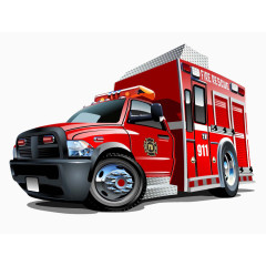 卡通手绘卡通火警消防车