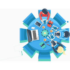 可爱儿童风格圆桌工作矢量图