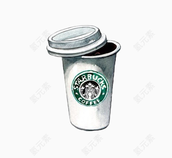 手绘星巴克加盖杯子