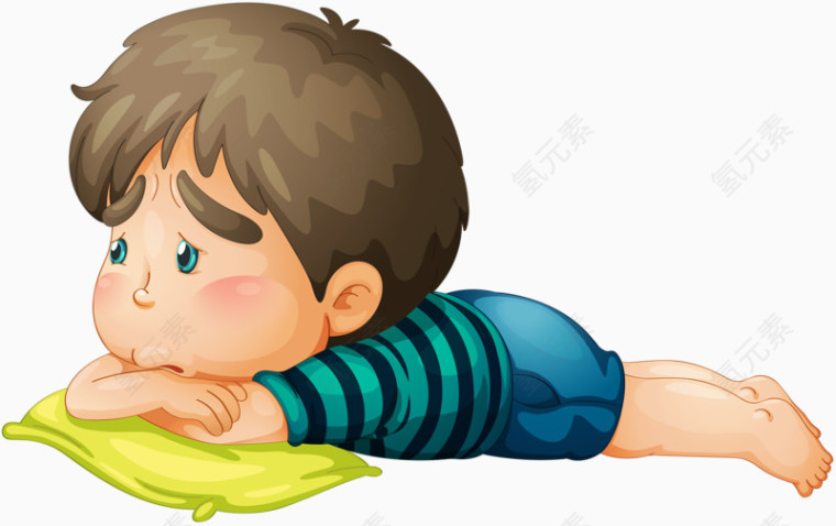 趴着思考的男孩