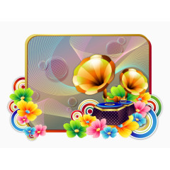 精美花朵与留声机矢量素材