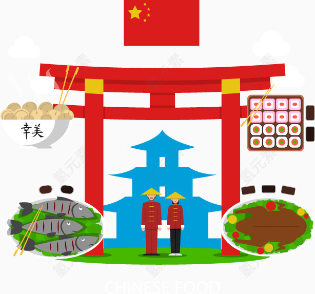 中国风建筑插画矢量