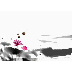 春节水墨荷花元素