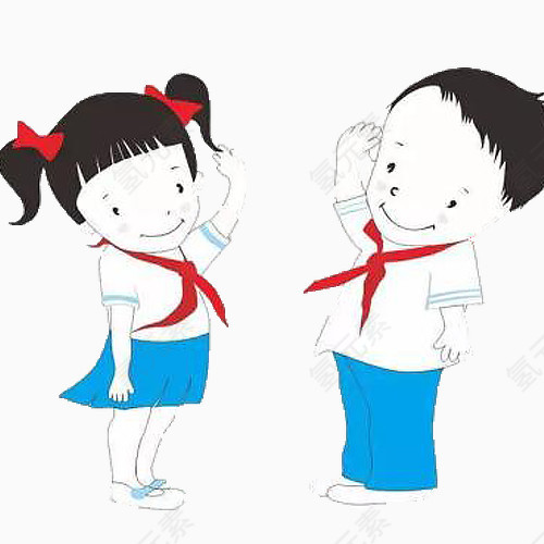 卡通蓝白色少先队员元素
