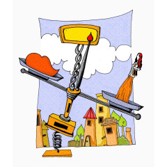 手绘卡通倾斜的天平