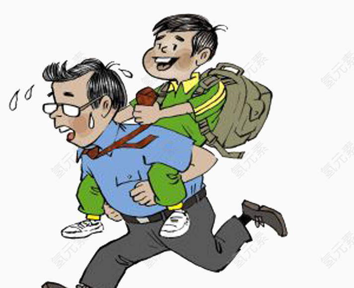 上学迟到爸爸着急背着跑