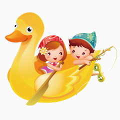 坐在鸭子上的孩子