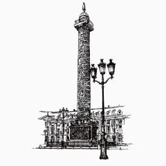 矢量铅绘建筑高塔手绘