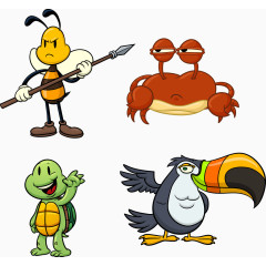 矢量卡通动物素材螃蟹小鸟乌龟