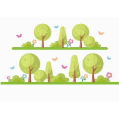 彩绘卡通植树节圆形树蝴蝶