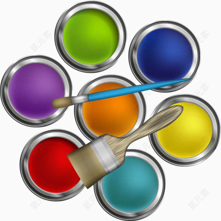 矢量卡通水彩与画笔