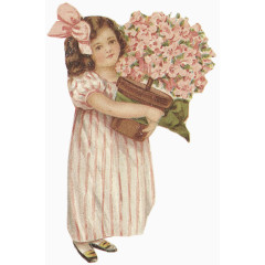 抱着鲜花盆栽的小女孩