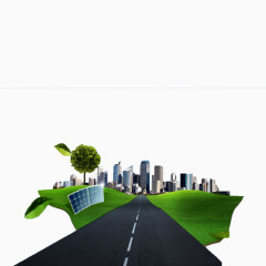 直行的柏油路和绿草地