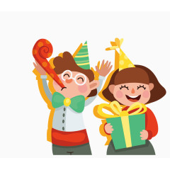 矢量彩色卡通小男孩小女孩