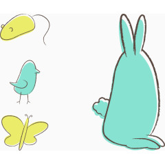 简笔画兔子老鼠小鸟蝴蝶矢量图