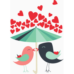 矢量爱心打雨伞的小鸟