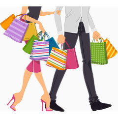 情侣手拿彩色手提袋图案