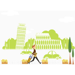 比萨斜塔前的人物插画