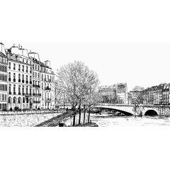 矢量黑色速写风景图