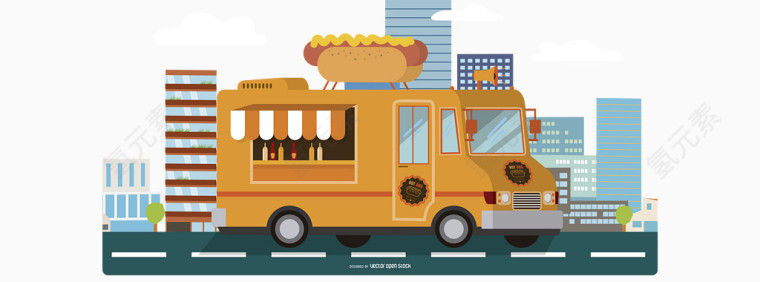 矢量卡通手绘汉堡车