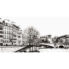 建筑街道线描矢量素材