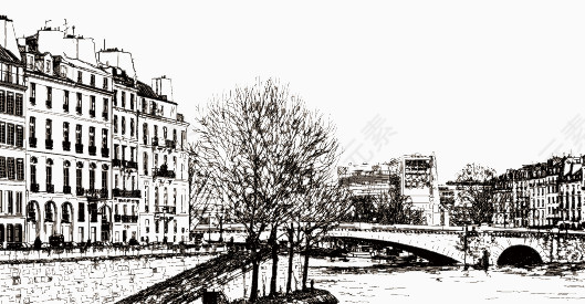 建筑街道线描矢量素材