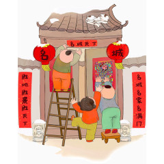 传统春节古典人物贴对联