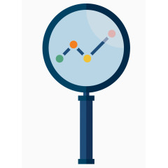 矢量放大镜折线统计图PPT素材