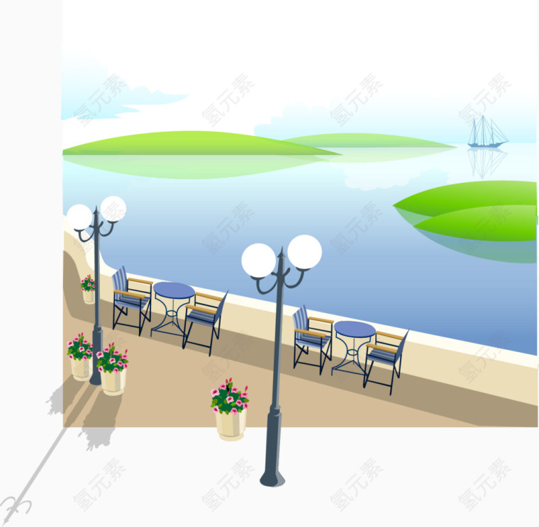矢量高清手绘海边风景素材