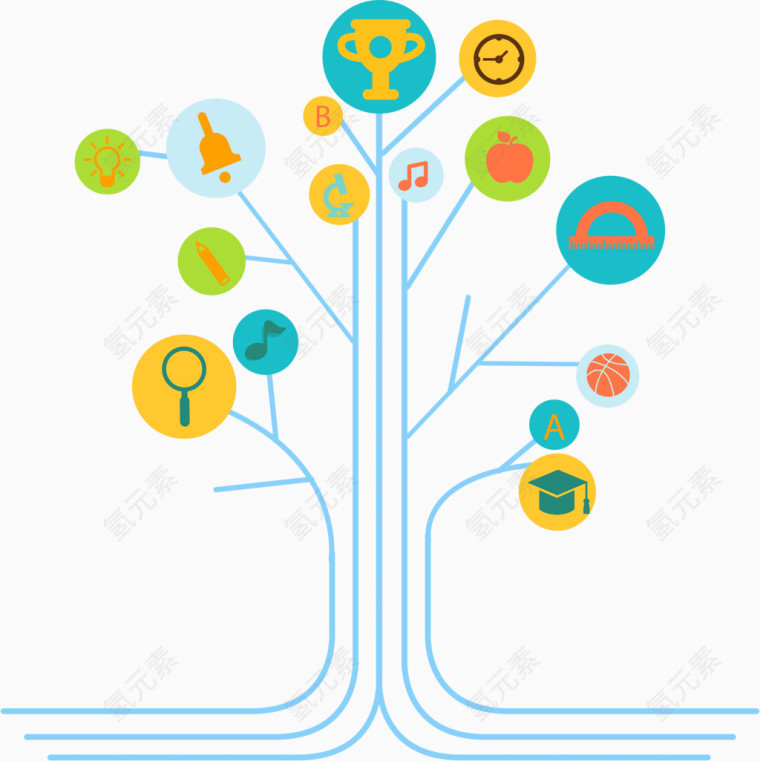 浅蓝色 扁平化 分支图  装饰