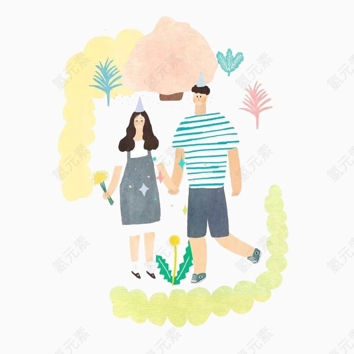 清新 手绘 卡通 可爱情侣