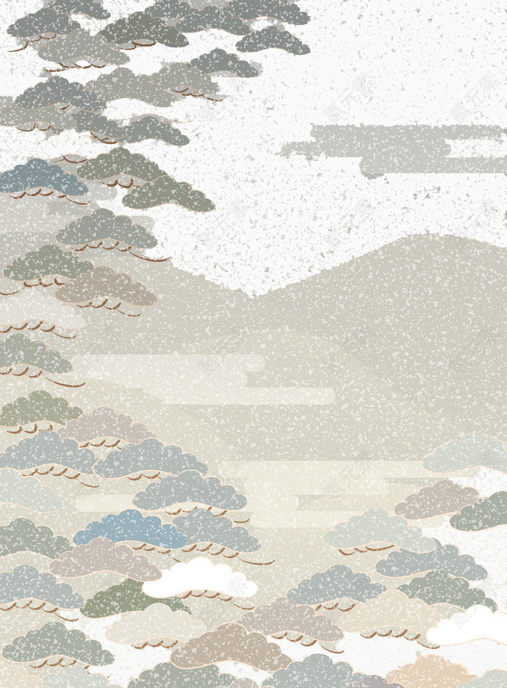 雪中的远山和松树