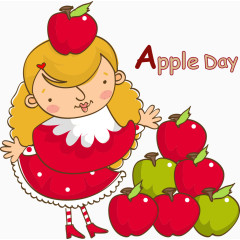 矢量可爱小女孩与苹果