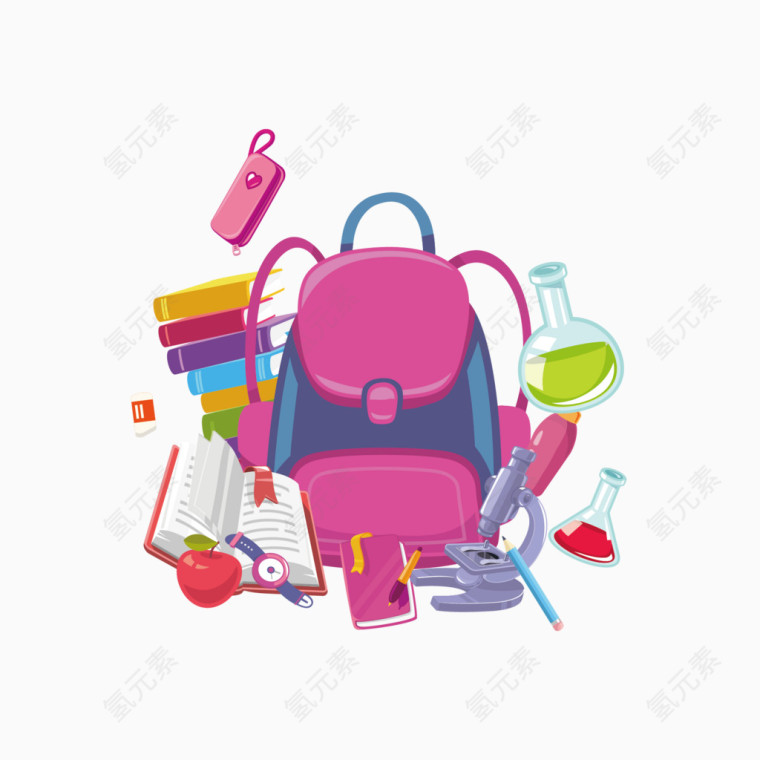 矢量学习用品和书包