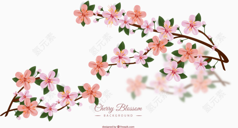 矢量手绘粉色樱花