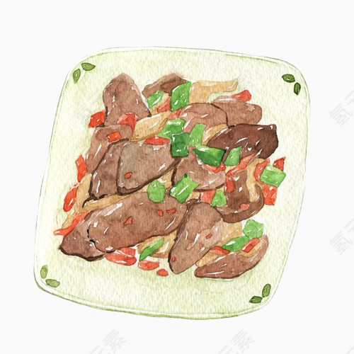 炒牛舌手绘画素材图片