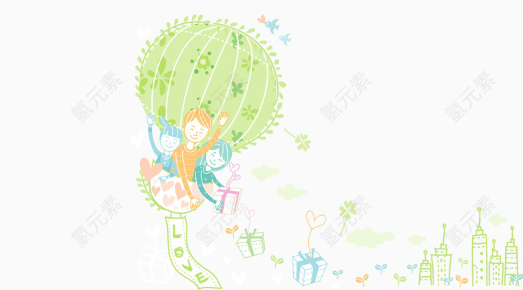 矢量手绘清新幸福一家人