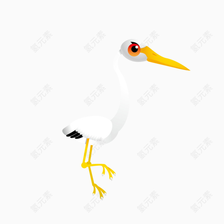 白色卡通丹顶鹤矢量插图