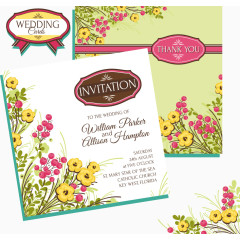 矢量植物花朵婚礼请贴