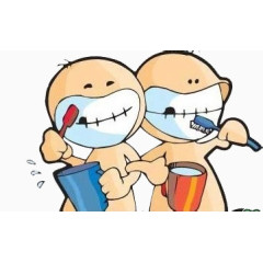 卡通小人刷牙