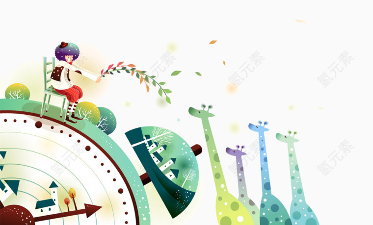 长颈鹿 女孩  叶子 女孩 树