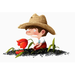 彩绘戴着草帽的小孩