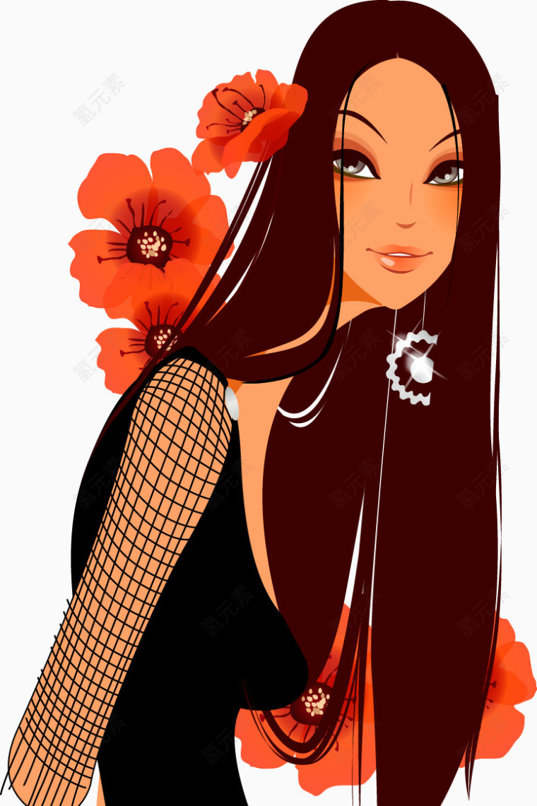 长头发及腰的插画美女